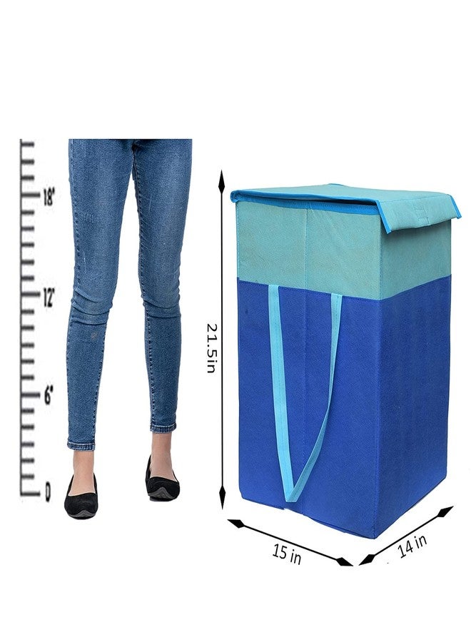ABBASI Large Laundry Bag 75L Durable and Collapsible Foldable Laundry Basket with Lid Storage Bag with Side Handles for Clothes & Toys Bedroom Kids Room & Bathroom (Pack of 2, Sky Blue & Blue) - Image 2